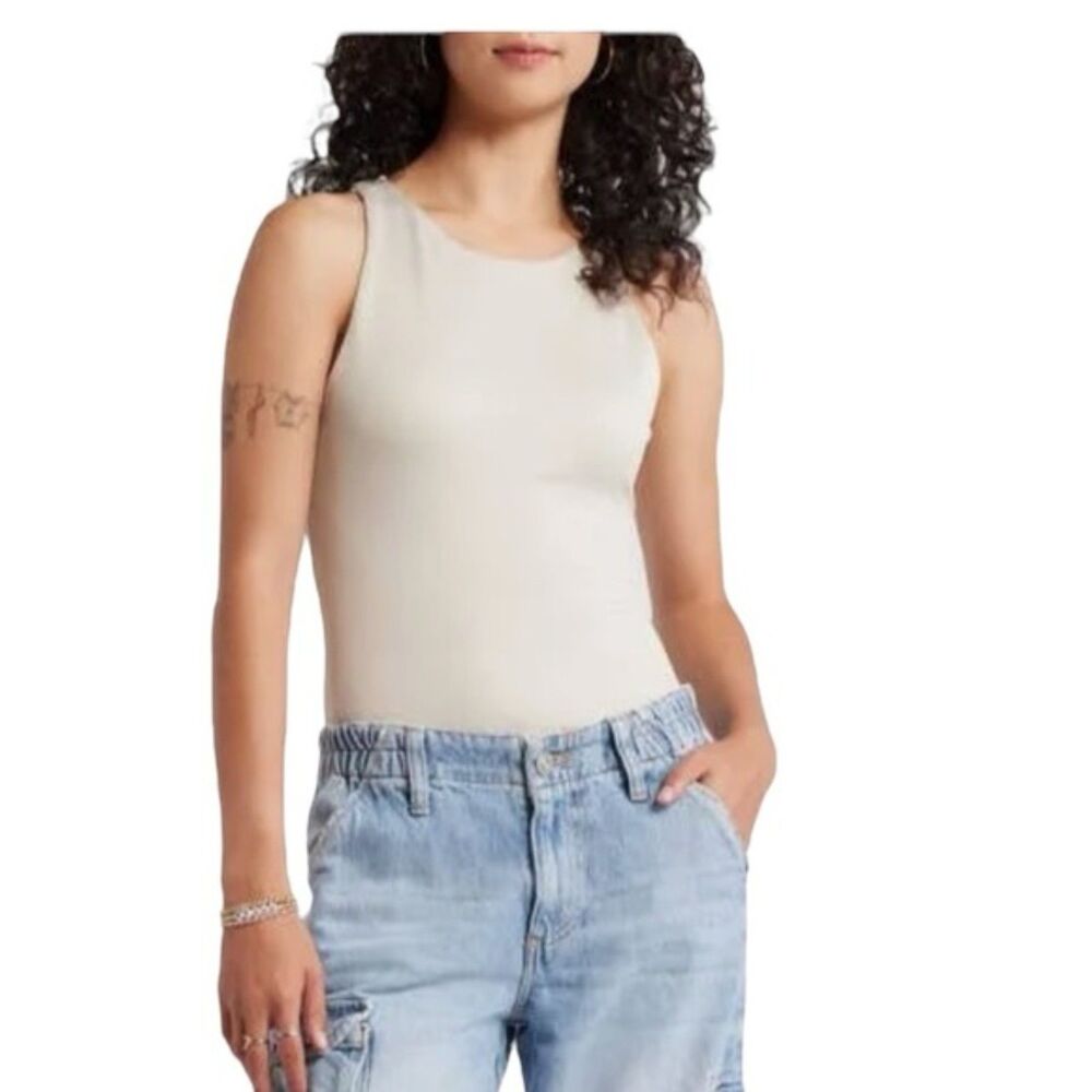 BP. Butter Tank Ribbed Tank Top Bodysuit Ivory Tofu Size Medium NWT